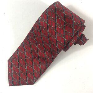 Mark Alexander Red Silk Equestrian Horse Bit Chain Diamond Grid Necktie USA